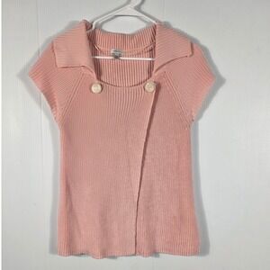 Semantiks Pink Knit Cap Sleeve Collared Vest Cardigan Womens XS